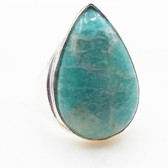 ARTISAN AMAZONITE *BABY BLUE* TEARDROP STONE STERLING SZ. 9.5 RING 77 - Picture 1 of 4